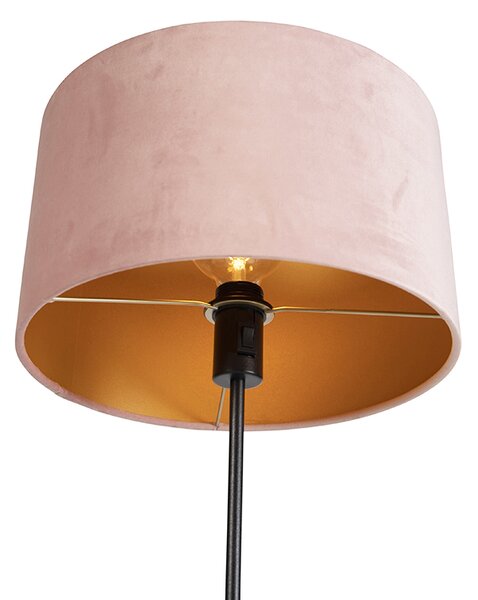 Stojací lampa černá s růžovým sametovým stínítkem se zlatem 35 cm - Parte