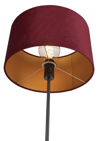 Stojací lampa černá s červeným sametovým stínítkem se zlatem 35 cm - Parte