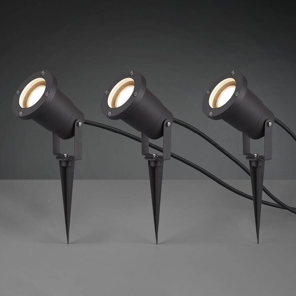 Trio Lighting Venkovní reflektor Ubangi se zemním hrotem v sadě 3 kusů, Černá, Hliník
