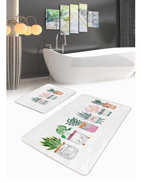 Bílé sametové koupelnové předložky v sadě 2 ks 60x100 cm Succulent – Mila Home
