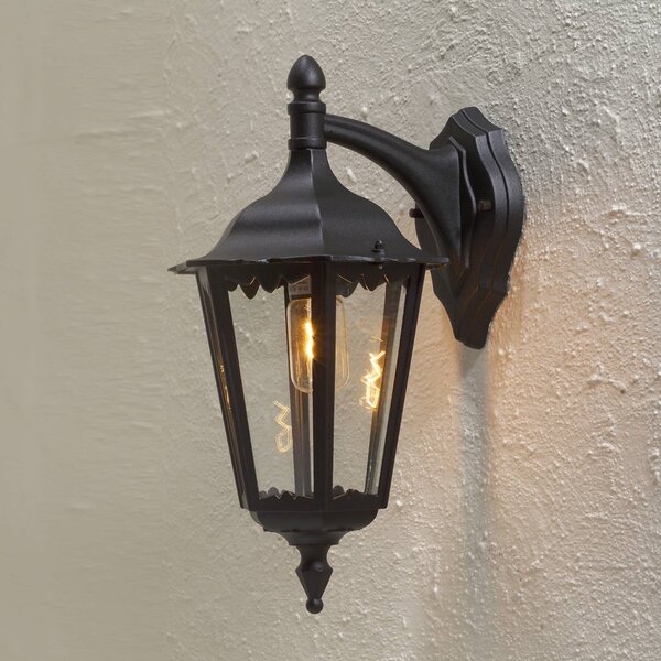 Konstsmide Venkovní nástěnné svítidlo Firenze, černé, spodní zásuvka, 48 cm, stmívatelný, Černá, Sklo, Venkovský / rustikální, Lucerna
