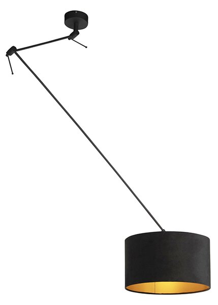 Závěsná lampa s velurovým odstínem černá se zlatem 35 cm - Blitz I černá