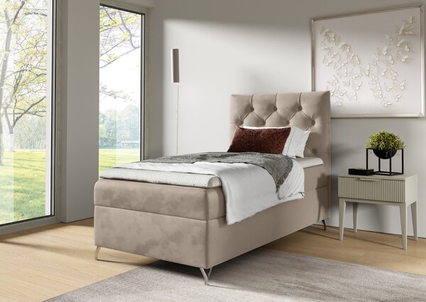 KONDELA Boxspringová postel, 90x200, béžová látka Velvet, pravá, GULIETTE + dárek