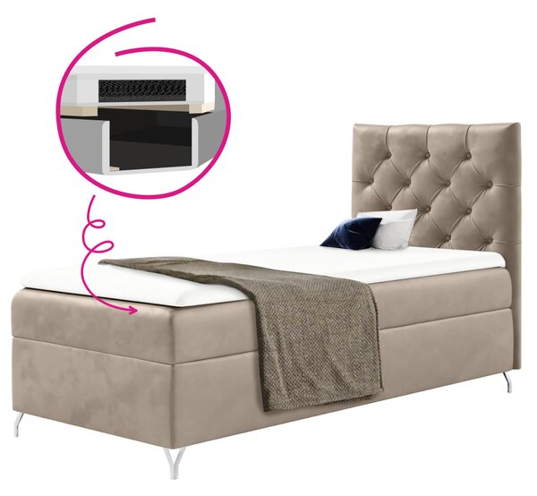 KONDELA Boxspringová postel, 90x200, béžová látka Velvet, pravá, GULIETTE + dárek