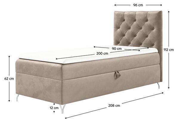 KONDELA Boxspringová postel, 90x200, béžová látka Velvet, pravá, GULIETTE + dárek