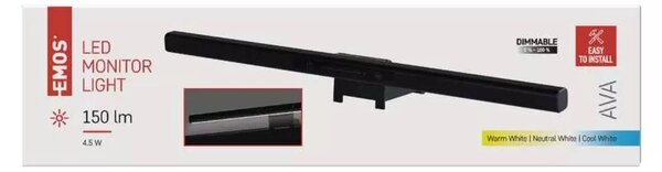 Emos Z7617 AVA - LED stmívatelné svítidlo na monitor / notebook napájené z USB, 3000K, 4000K, 5000K, 46cm (LED svítidlo s univerzálním držákem na monitor)