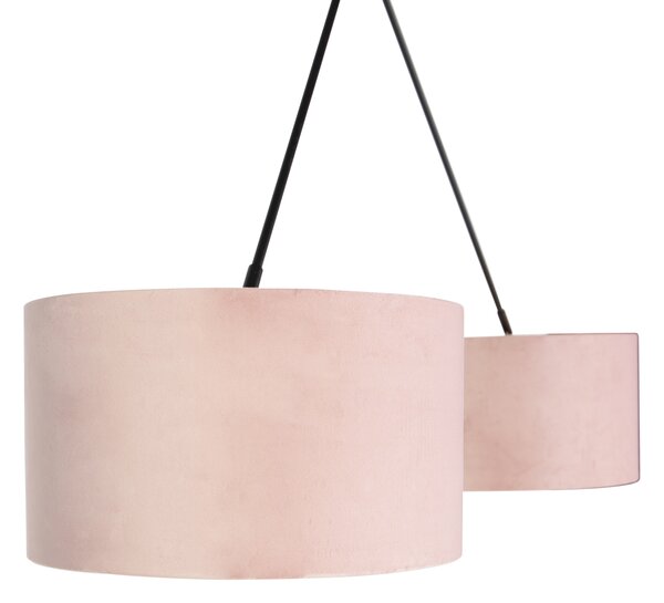 Závěsné svítidlo černé s růžovými a zlatými sametovými stíny 35 cm 2-světlo - Blitz