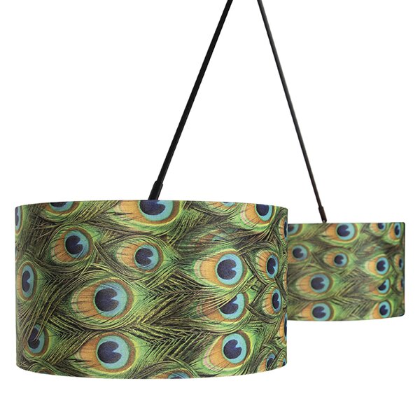 Závěsné svítidlo černé s sametovými stínidly Peacock se zlatem 35 cm 2-světlo - Blitz