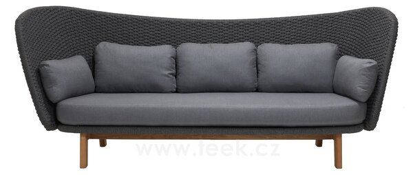 Cane-line 3-místná pohovka Peacock, Cane-line, 248x89x100 cm, nohy teak, rám hliník, výplet lanko Soft Rope dark grey, sedáky venkovní látka Natté grey, rychleschnoucí výplň