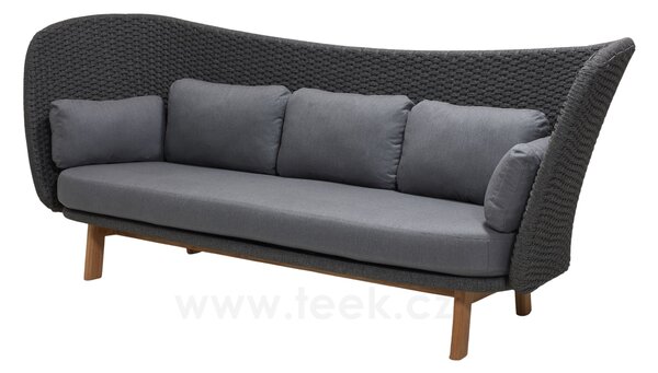 Cane-line 3-místná pohovka Peacock, Cane-line, 248x89x100 cm, nohy teak, rám hliník, výplet lanko Soft Rope dark grey, sedáky venkovní látka Natté grey, rychleschnoucí výplň