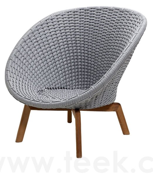 Cane-line Nízké křeslo Peacock, Cane-line, 91x93x87 cm, nohy teak, rám hliník, výplet lanko Soft Rope dark grey, bez polstrů