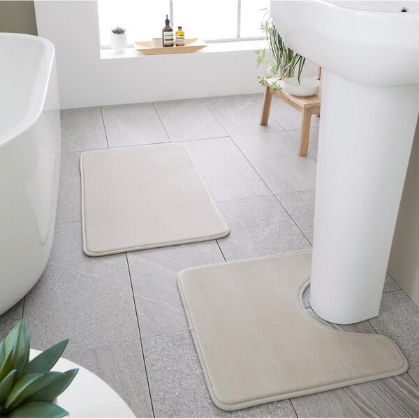 Béžové WC koupelnové předložky z paměťové pěny v sadě 2 ks 50x80 cm Anti-Bacterial – Catherine Lansfield