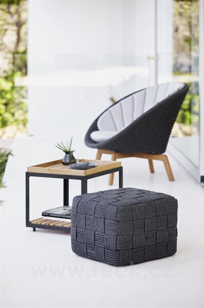 Cane-line Nízké křeslo Peacock, Cane-line, 91x93x87 cm, nohy teak, rám hliník, výplet lanko Soft Rope dark grey, bez polstrů