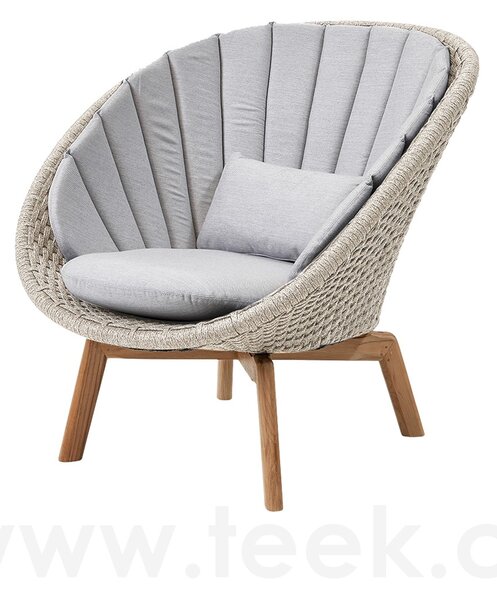 Cane-line Nízké křeslo Peacock, Cane-line, 91x93x87 cm, nohy teak, rám hliník, výplet lanko Soft Rope dark grey, bez polstrů