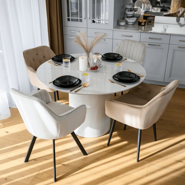 KONDELA Jídelní stůl, bílý mramor/MDF, průměr 120 cm, MAHIR TYP 1