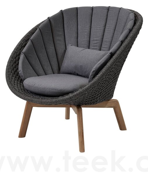 Cane-line Nízké křeslo Peacock, Cane-line, 91x93x87 cm, nohy teak, rám hliník, výplet lanko Soft Rope dark grey, bez polstrů