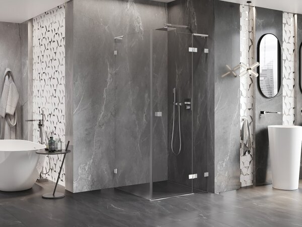 Mexen Lunar, L výklopný sprchový kout pravý 80 x 80 cm, 8mm čiré sklo, chromový profil, 834L-080-080-01-00-P