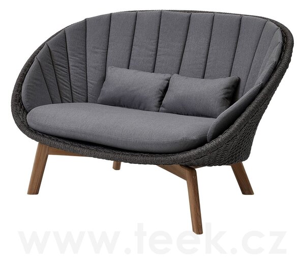 Cane-line 2-místná pohovka Peacock, Cane-line, 151x96x94 cm, nohy teak, rám hliník, výplet lanko Soft Rope dark grey, bez polstrů