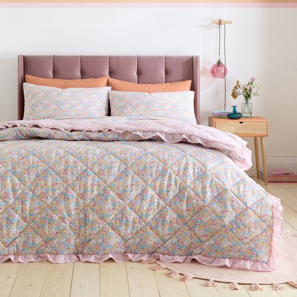 Růžový prošívaný přehoz 220x230 cm Darcy Floral – Catherine Lansfield