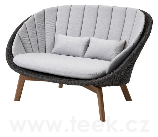 Cane-line 2-místná pohovka Peacock, Cane-line, 151x96x94 cm, nohy teak, rám hliník, výplet lanko Soft Rope dark grey, bez polstrů