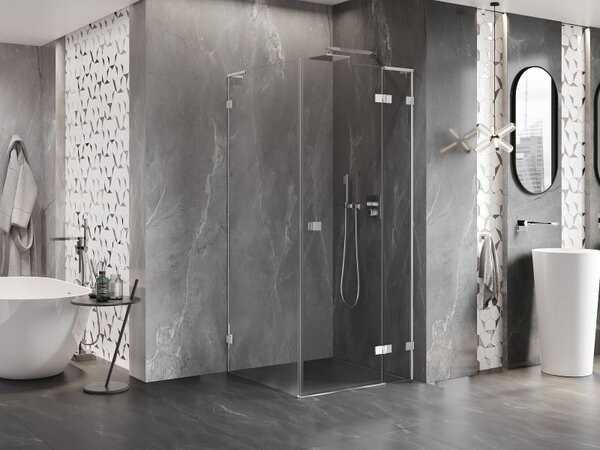 Mexen Lunar, L výklopný sprchový kout pravý 80 x 80 cm, 8mm čiré sklo, chromový profil, 834L-080-080-01-00-P