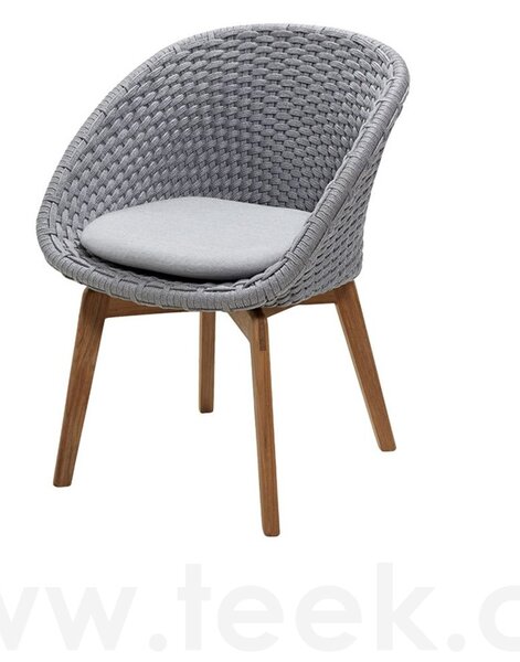 Cane-line Jídelní křeslo Peacock, Cane-line, 61x61x81 cm, nohy teak, rám hliník, výplet lanko Soft Rope dark grey, lze koupit jen po 2 ks