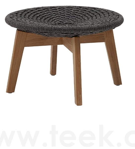 Cane-line Podnožka Peacock, Cane-line, kulatá 60x40 cm, nohy teak, výplet lanko Soft Rope dark grey