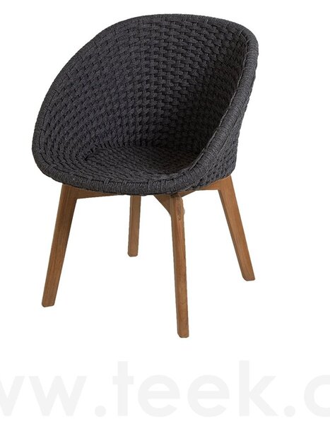 Cane-line Jídelní křeslo Peacock, Cane-line, 61x61x81 cm, nohy teak, rám hliník, výplet lanko Soft Rope dark grey, lze koupit jen po 2 ks