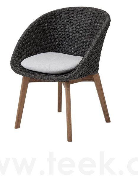 Cane-line Jídelní křeslo Peacock, Cane-line, 61x61x81 cm, nohy teak, rám hliník, výplet lanko Soft Rope dark grey, lze koupit jen po 2 ks