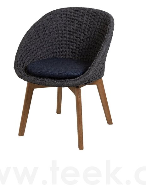 Cane-line Jídelní křeslo Peacock, Cane-line, 61x61x81 cm, nohy teak, rám hliník, výplet lanko Soft Rope dark grey, lze koupit jen po 2 ks