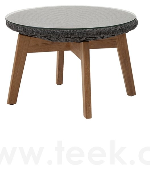 Cane-line Podnožka Peacock, Cane-line, kulatá 60x40 cm, nohy teak, výplet lanko Soft Rope dark grey
