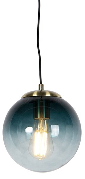 Art deco závěsná lampa mosaz s oceánově modrým sklem 20 cm - Pallon