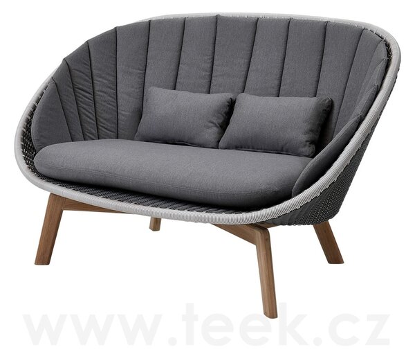 Cane-line 2-místná pohovka Peacock, Cane-line, 151x96x94 cm, nohy teak, rám hliník, výplet umělý ratan barva grey/light grey, bez polstrů