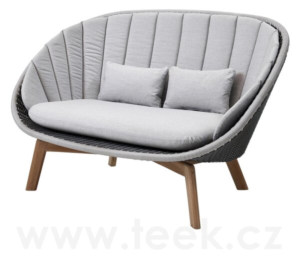 Cane-line 2-místná pohovka Peacock, Cane-line, 151x96x94 cm, nohy teak, rám hliník, výplet umělý ratan barva grey/light grey, bez polstrů