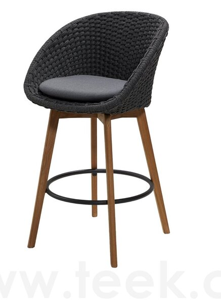 Cane-line Barové křeslo Peacock, Cane-line, 64x66x110 cm nohy teak, rám hliník, výplet lanko Soft Rope dark grey