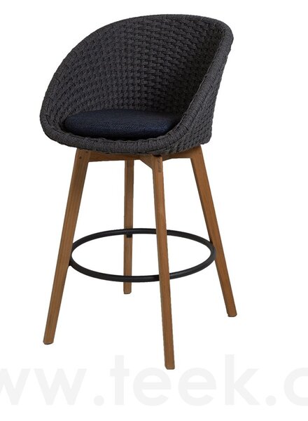 Cane-line Barové křeslo Peacock, Cane-line, 64x66x110 cm nohy teak, rám hliník, výplet lanko Soft Rope dark grey