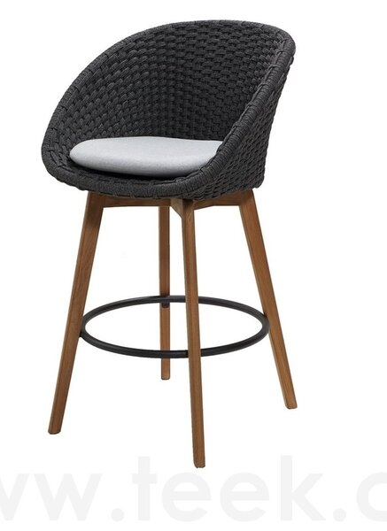 Cane-line Barové křeslo Peacock, Cane-line, 64x66x110 cm nohy teak, rám hliník, výplet lanko Soft Rope dark grey