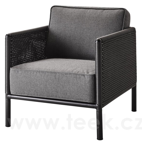 Cane-line Nízké křeslo Encore, Cane-line, 71x91x78 cm, rám hliník barva lava grey, lankový výplet barva dark grey, sedáky venkovní látka AirTouch grey