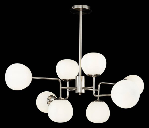 Maytoni Závěsná lampa Erich, barva nikl, sklo/kov, 8 světel., stmívatelný, Hliník / šedá / zinek, Obývací pokoj / jídelna, kov, Moderní, Koule