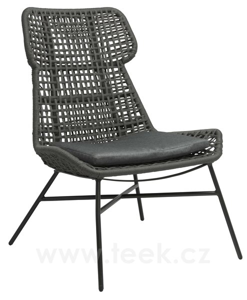 Stern Relaxační křeslo Greta, Stern, 78x84,5x101 cm, rám lakovaný hliník šedočerný (anthracite), lankový výplet šedý (platin), 100% akryl šedá (silk grey)