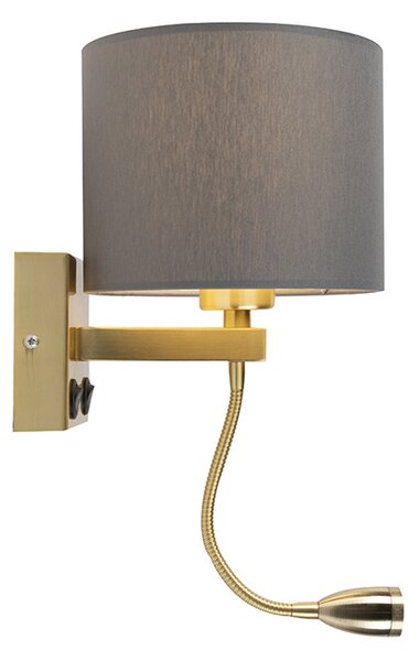 Nástěnné svítidlo Art Deco zlaté s USB a šedým stínítkem - Brescia