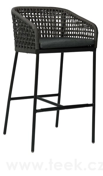 Stern Barové křeslo Greta, Stern, 55x55x101 cm, rám lakovaný hliník šedočerný (anthracite), lankový výplet šedý (platin), sedák běžná pěna, potah 100% polyakryl šedá (silk grey)