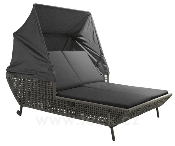 Stern Denní postel se střechou a kolečky Greta, Stern, 221x140x173 cm, polohovací záda, rám lakovaný hliník šedočerný (anthracite), lankový výplet šedý (platin), matrace běžná pěna, potah 100% polyakryl šed