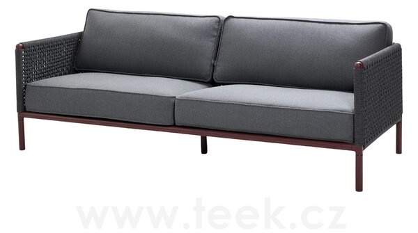 Cane-line 3-místná pohovka Encore, Cane-line, 221x91x78 cm, rám hliník barva bordeaux, lankový výplet barva dark grey, sedáky venkovní látka AirTouch grey