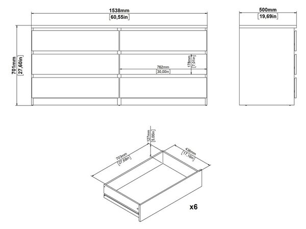 Komoda v dekoru dubu v přírodní barvě 154x70x50 cm Naia – Tvilum