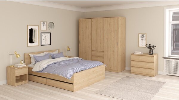 Šatní skříň v dekoru dubu s posuvnými dveřmi v přírodní barvě 177x200x60 cm Naia – Tvilum