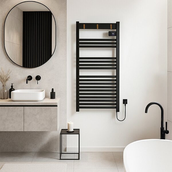 BPS-koupelny Elektrický koupelnový radiátor YASUR BL ECO 500W, 50x105 cm, černý