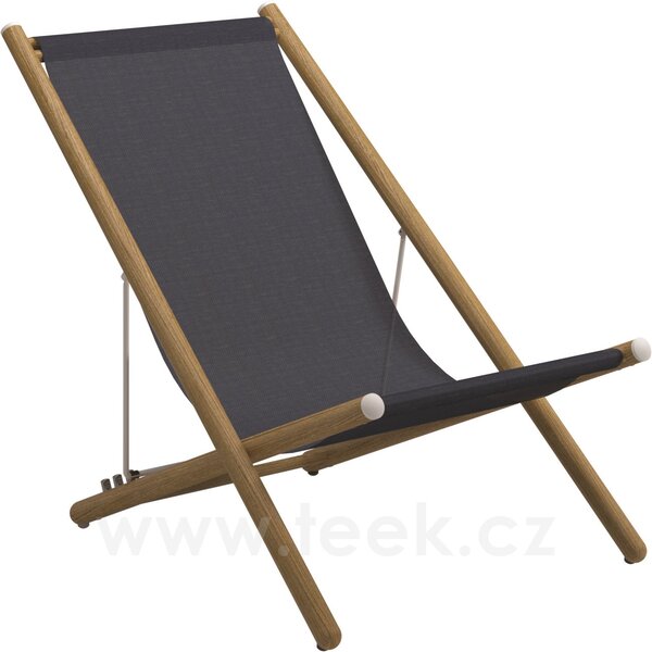 Gloster Skládací relaxační lehátko Voyager, Gloster, 99,5x71x86 cm, rám teak a lakovaná nerez barva černošedá (meteor), výplet Batyline barva anthracite