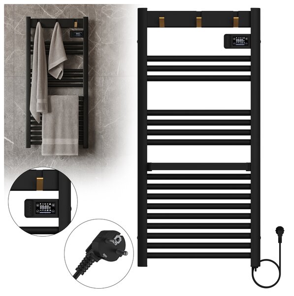 BPS-koupelny Elektrický koupelnový radiátor YASUR BL ECO 500W, 50x105 cm, černý