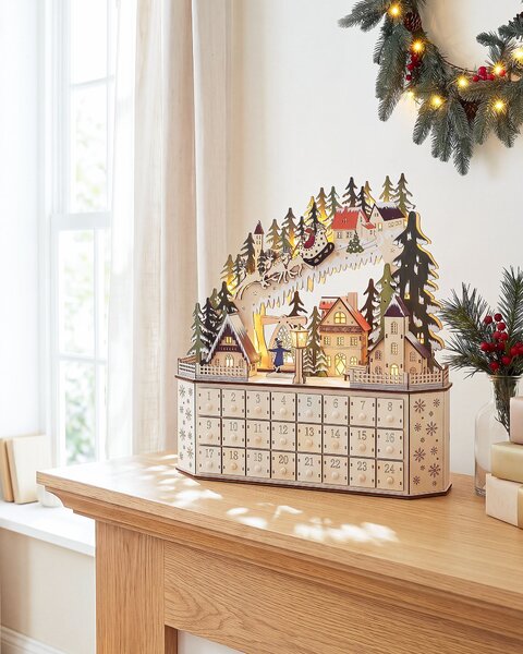 Vánoční dekorace LED JOKELA 45 cm Adventní kalendář Světle hnědá